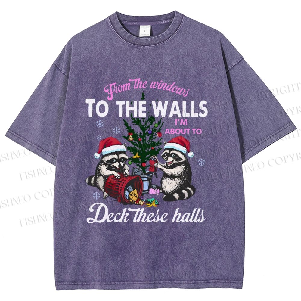 Unisex Raccoons Christmas Printed Washed Tee
