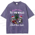 Unisex Raccoons Christmas Printed Washed Tee
