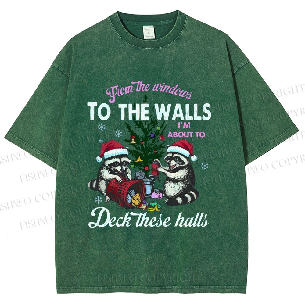 Unisex Raccoons Christmas Printed Washed Tee