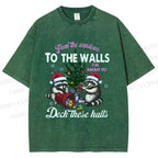 Unisex Raccoons Christmas Printed Washed Tee