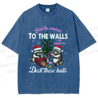 Unisex Raccoons Christmas Printed Washed Tee