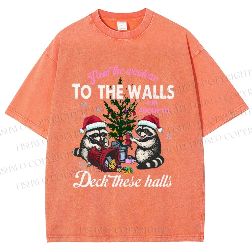 Unisex Raccoons Christmas Printed Washed Tee