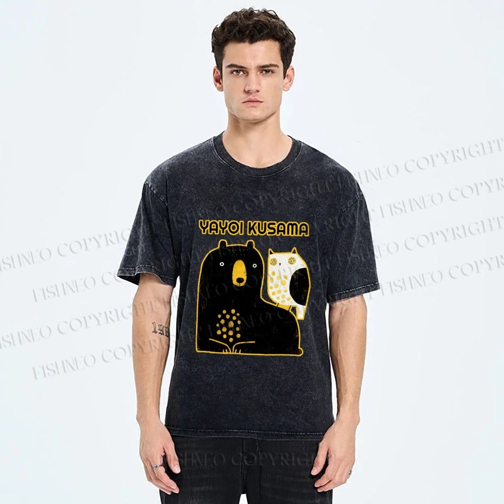 Unisex Yayoi Kusama Bear with Eagle Printed Washed Tee