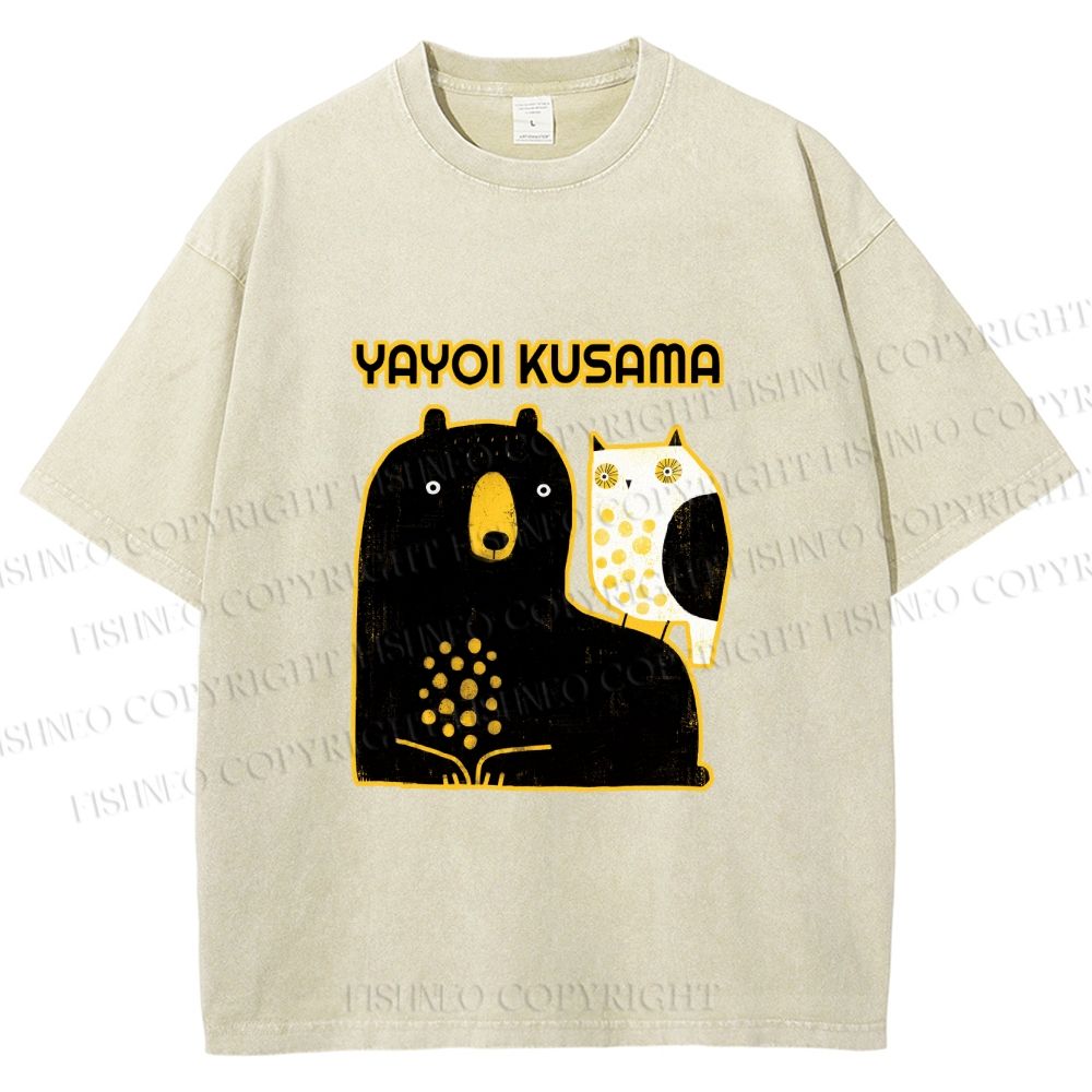 Unisex Yayoi Kusama Bear with Eagle Printed Washed Tee