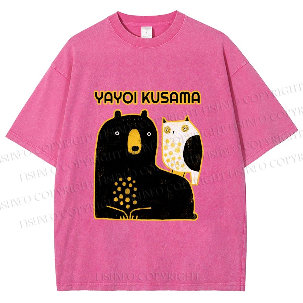 Unisex Yayoi Kusama Bear with Eagle Printed Washed Tee
