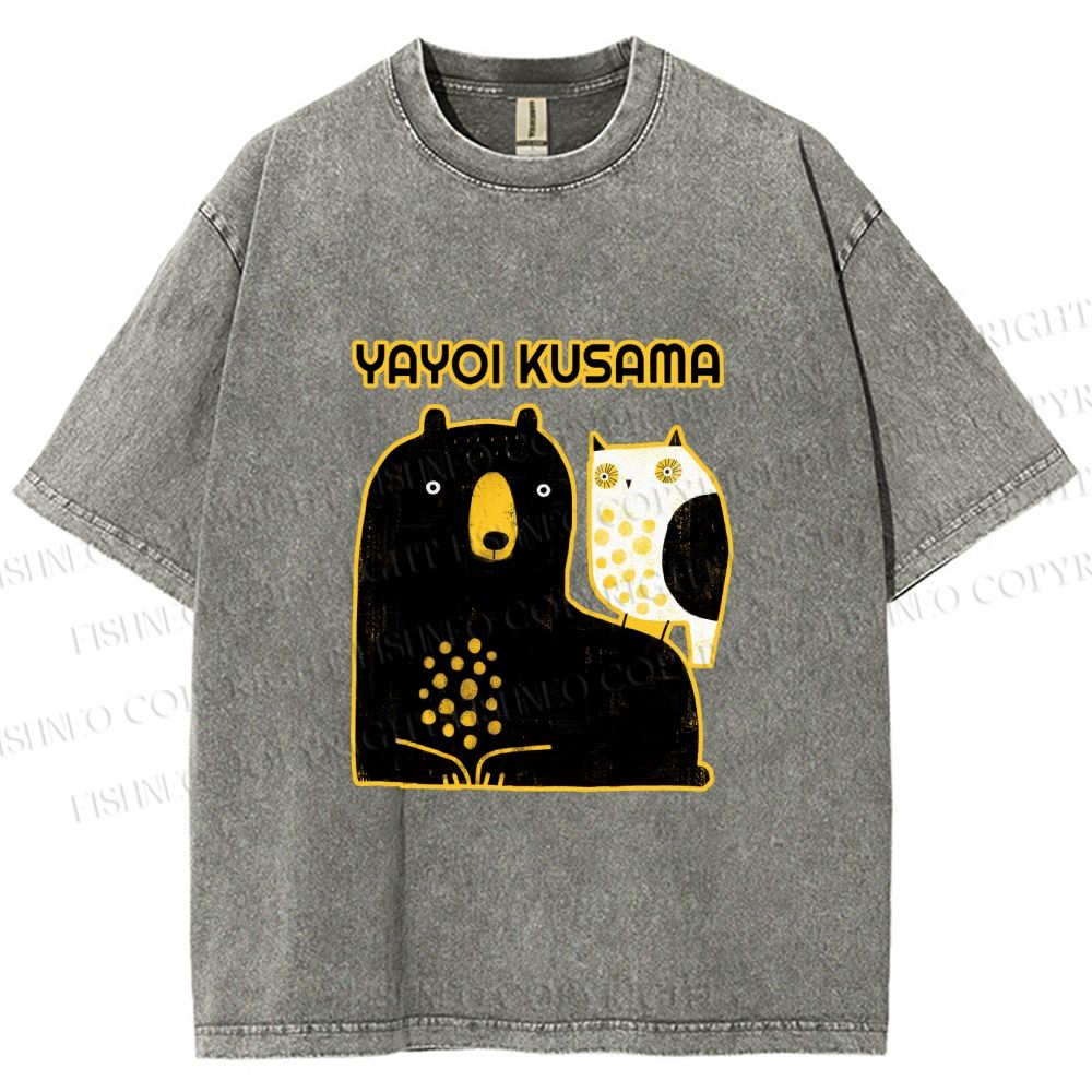 Unisex Yayoi Kusama Bear with Eagle Printed Washed Tee