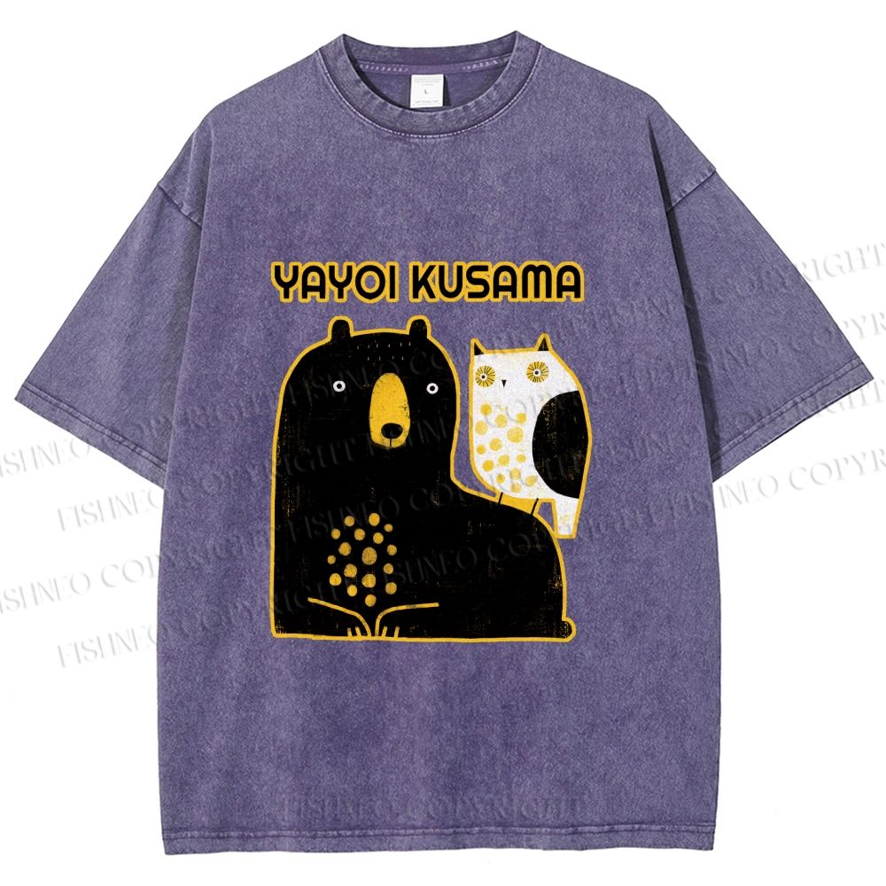 Unisex Yayoi Kusama Bear with Eagle Printed Washed Tee