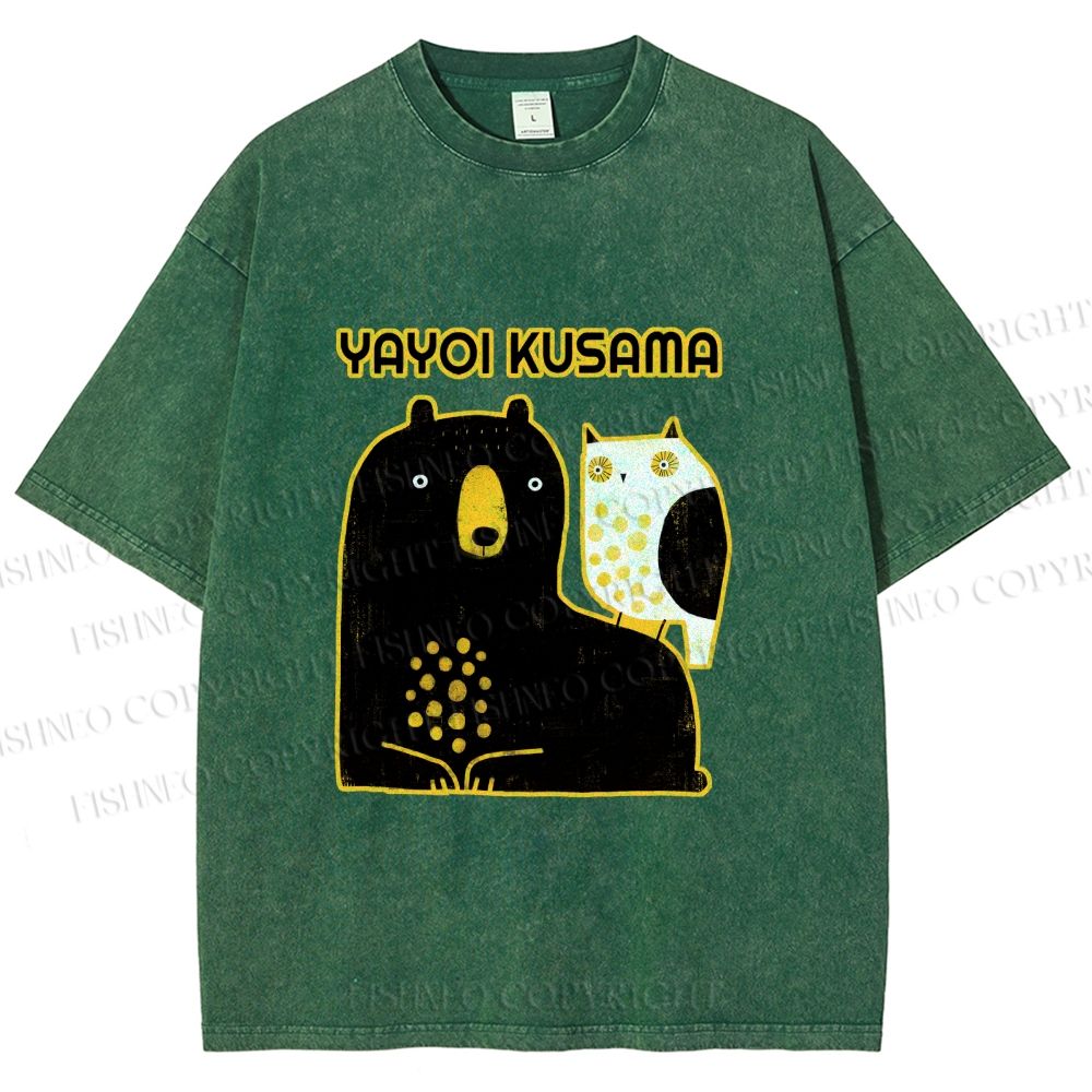 Unisex Yayoi Kusama Bear with Eagle Printed Washed Tee