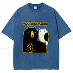 Unisex Yayoi Kusama Bear with Eagle Printed Washed Tee