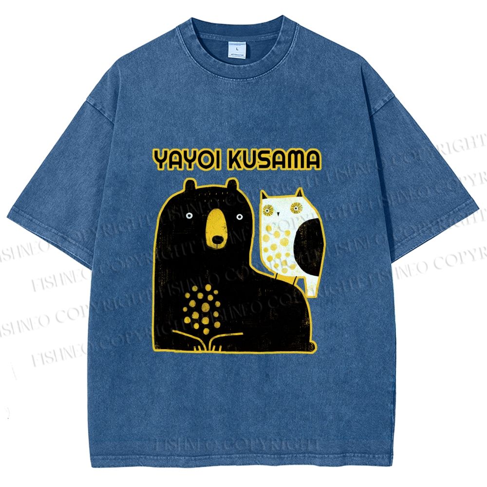 Unisex Yayoi Kusama Bear with Eagle Printed Washed Tee
