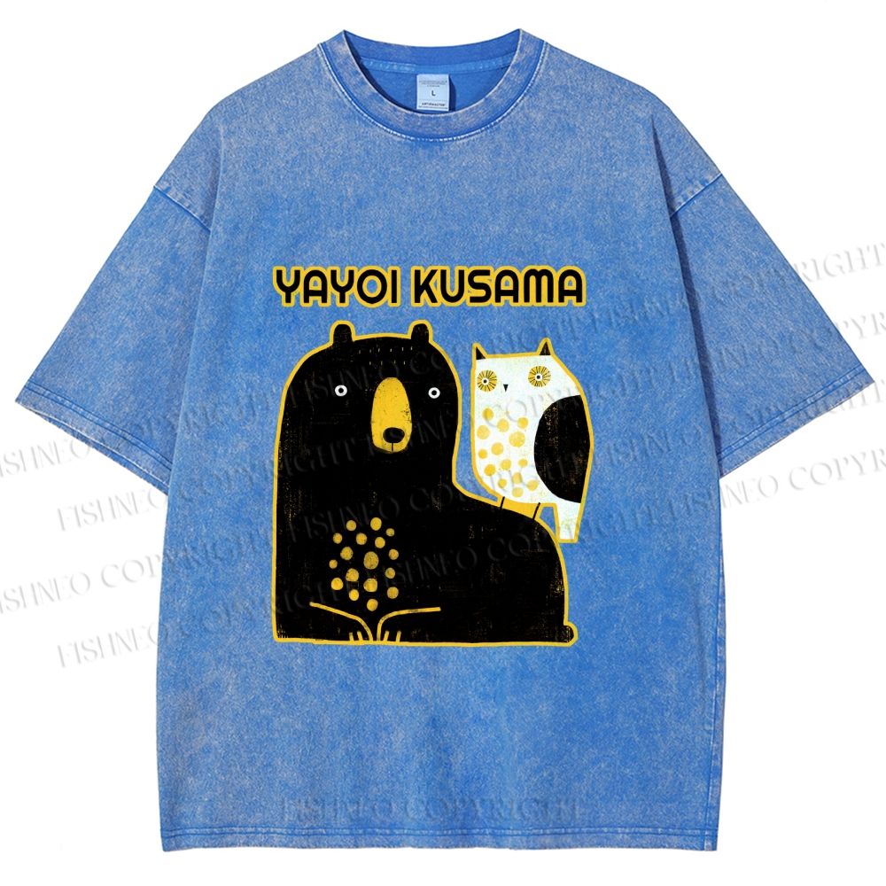 Unisex Yayoi Kusama Bear with Eagle Printed Washed Tee