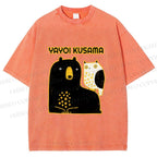 Unisex Yayoi Kusama Bear with Eagle Printed Washed Tee