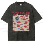 Unisex Yayoi Kusama Pink Daisy With Ladybug Printed Washed Tee