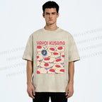 Unisex Yayoi Kusama Pink Daisy With Ladybug Printed Washed Tee