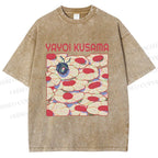 Unisex Yayoi Kusama Pink Daisy With Ladybug Printed Washed Tee