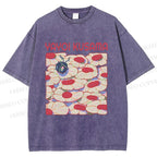 Unisex Yayoi Kusama Pink Daisy With Ladybug Printed Washed Tee