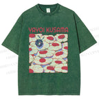 Unisex Yayoi Kusama Pink Daisy With Ladybug Printed Washed Tee
