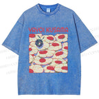 Unisex Yayoi Kusama Pink Daisy With Ladybug Printed Washed Tee