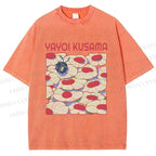 Unisex Yayoi Kusama Pink Daisy With Ladybug Printed Washed Tee