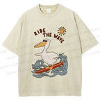 Unisex Chic Pelecanus Ride the Wave Printed Washed Tee