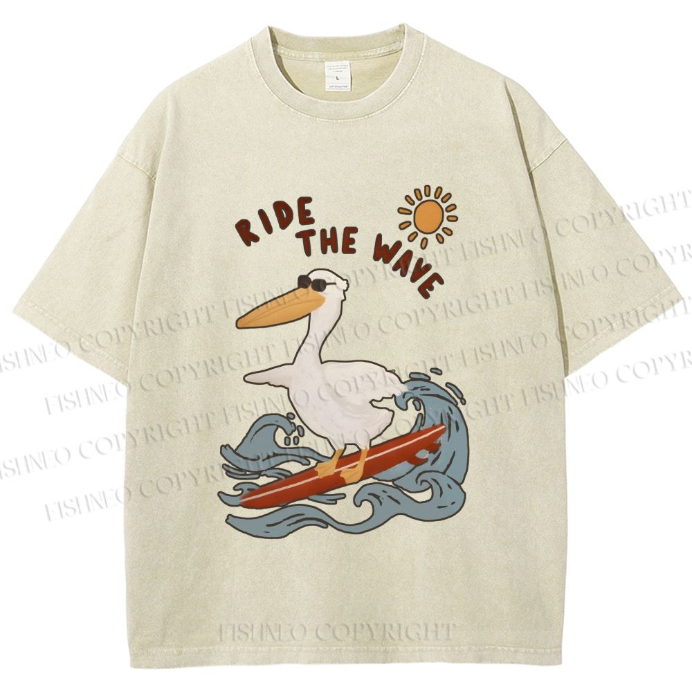 Unisex Chic Pelecanus Ride the Wave Printed Washed Tee