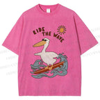 Unisex Chic Pelecanus Ride the Wave Printed Washed Tee