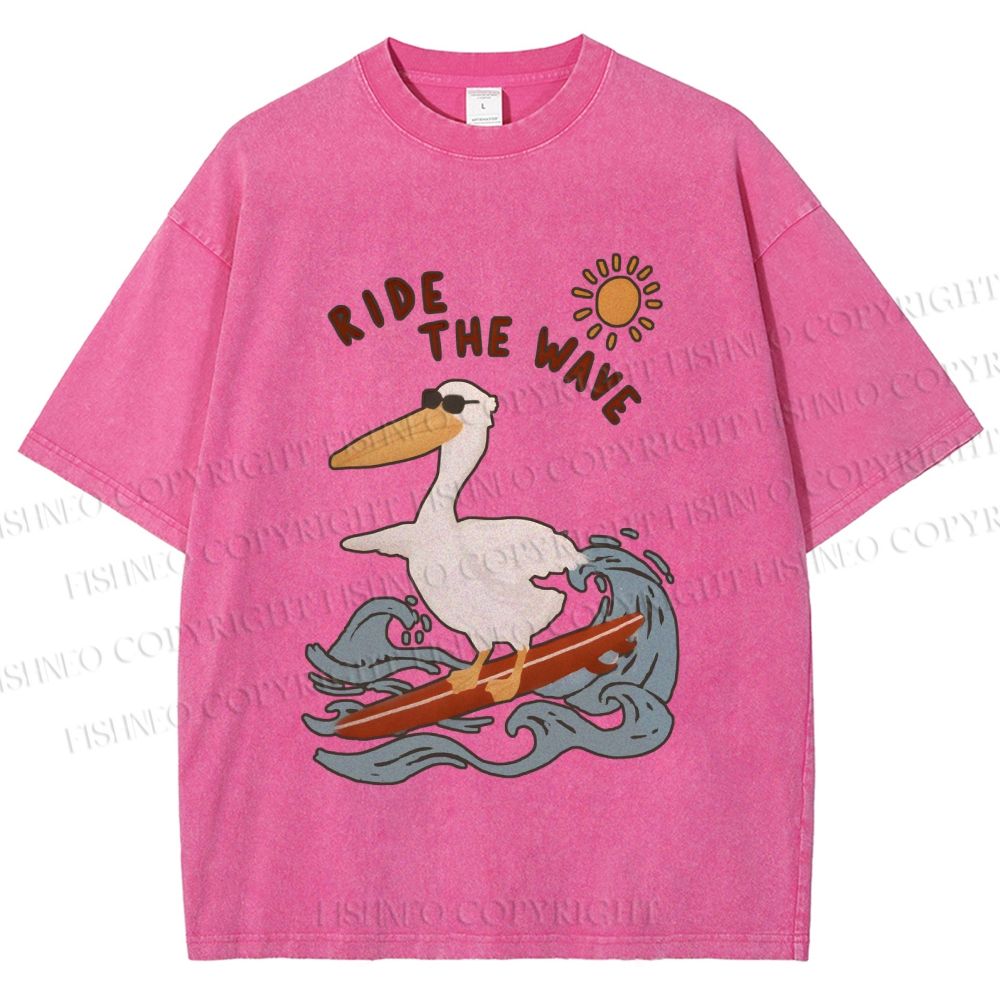 Unisex Chic Pelecanus Ride the Wave Printed Washed Tee