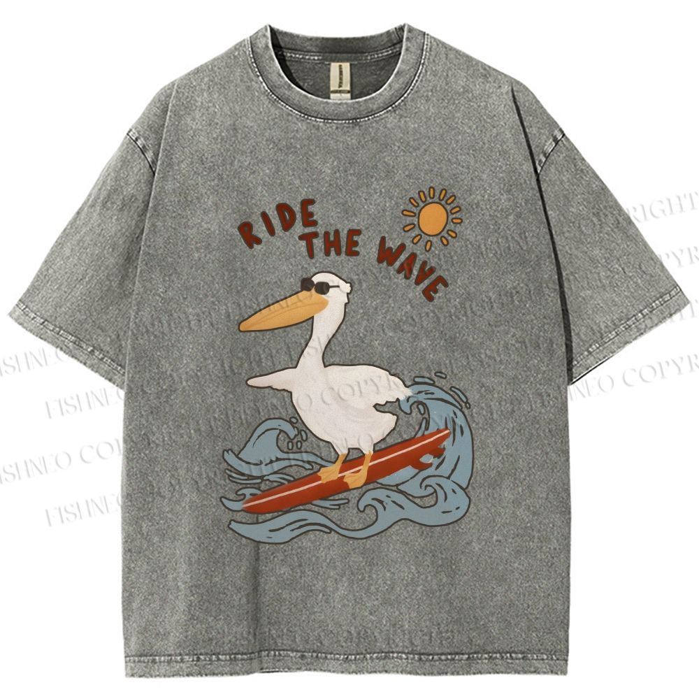 Unisex Chic Pelecanus Ride the Wave Printed Washed Tee