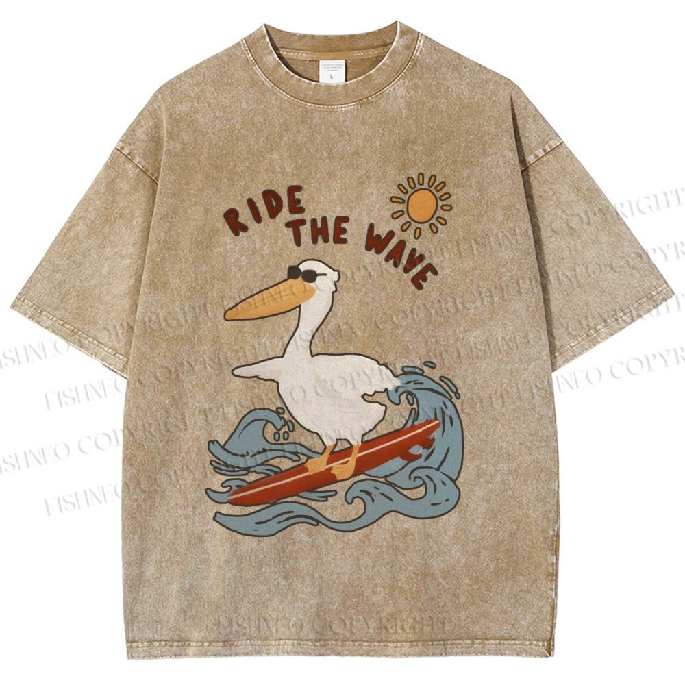 Unisex Chic Pelecanus Ride the Wave Printed Washed Tee