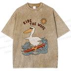 Unisex Chic Pelecanus Ride the Wave Printed Washed Tee