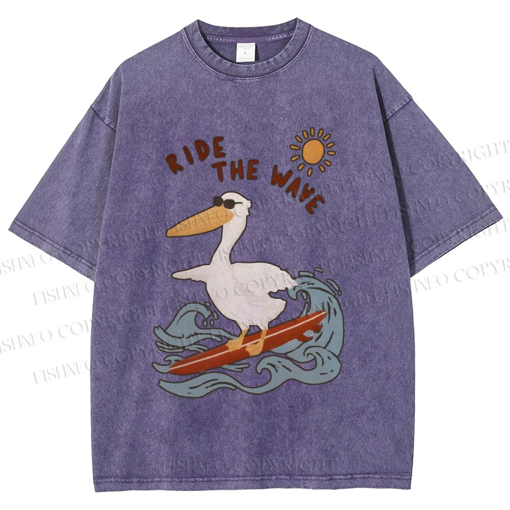 Unisex Chic Pelecanus Ride the Wave Printed Washed Tee
