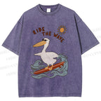 Unisex Chic Pelecanus Ride the Wave Printed Washed Tee