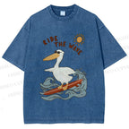 Unisex Chic Pelecanus Ride the Wave Printed Washed Tee