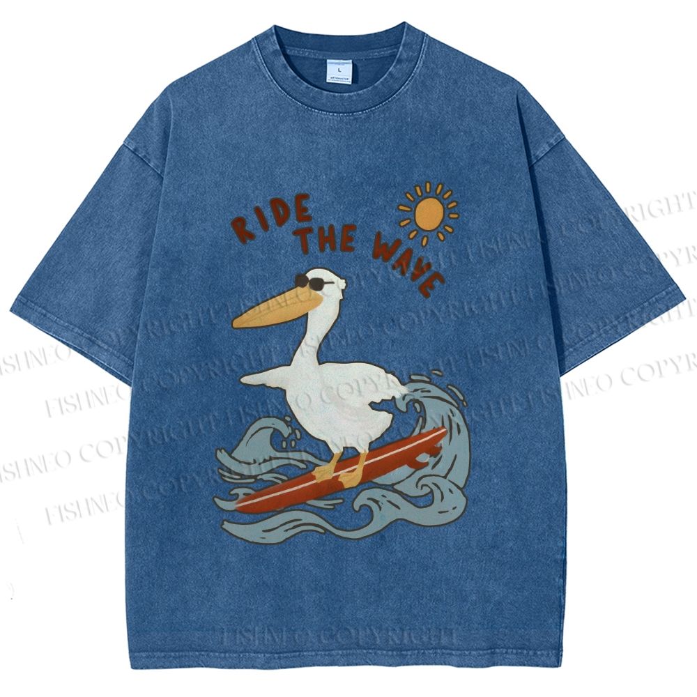 Unisex Chic Pelecanus Ride the Wave Printed Washed Tee