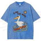 Unisex Chic Pelecanus Ride the Wave Printed Washed Tee