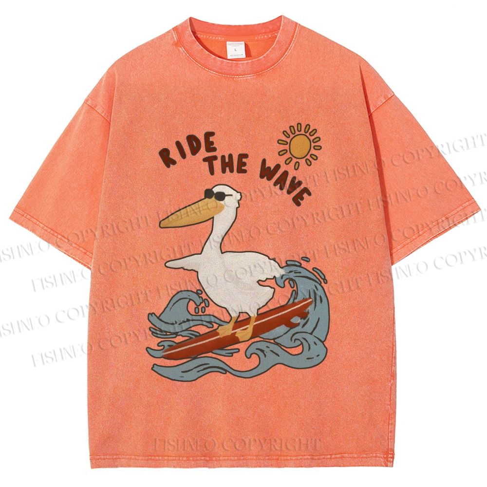 Unisex Chic Pelecanus Ride the Wave Printed Washed Tee