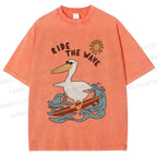 Unisex Chic Pelecanus Ride the Wave Printed Washed Tee
