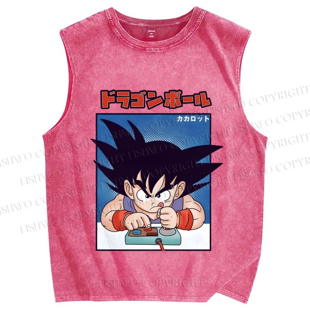 Unisex Son Goku Printed Washed Tank Top