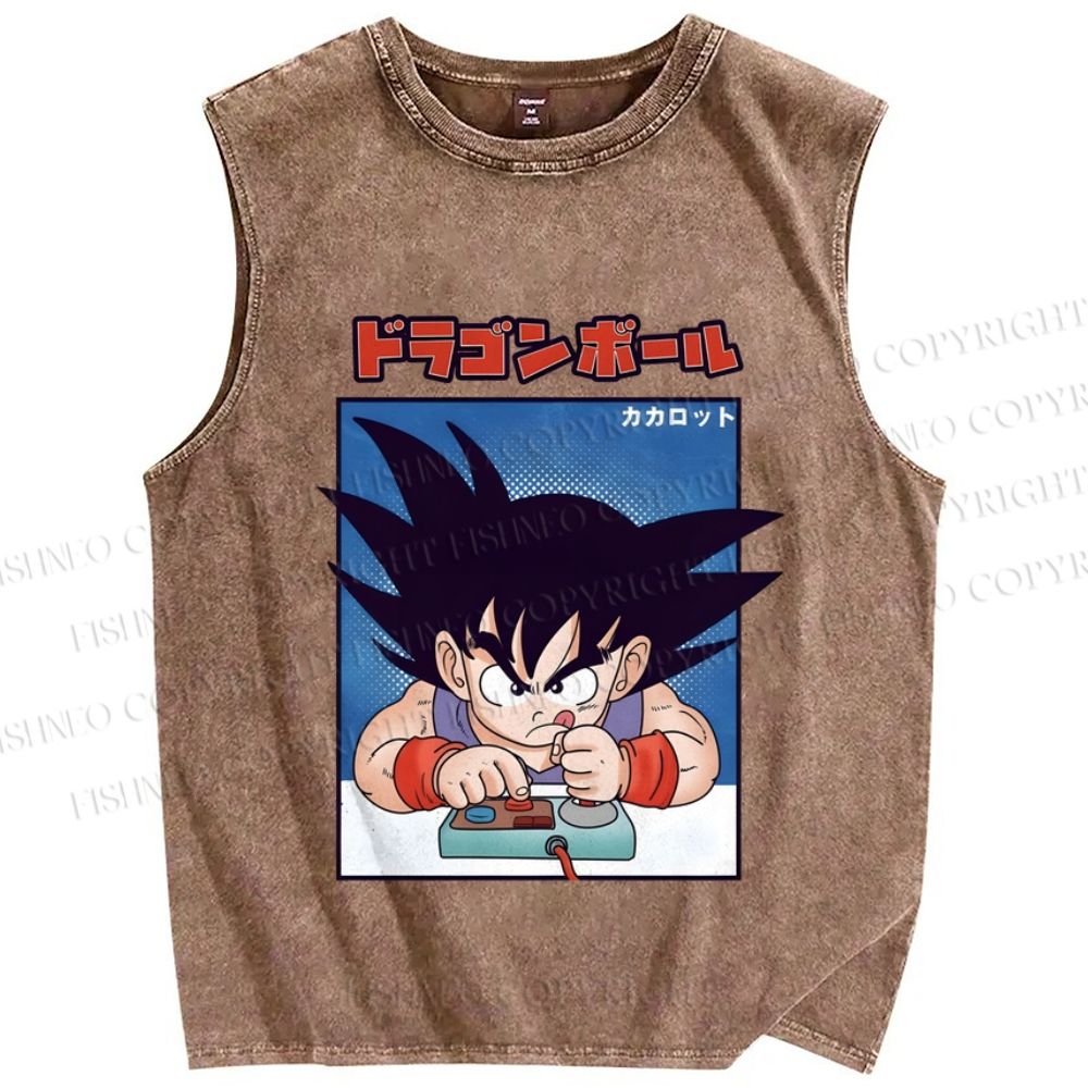 Unisex Son Goku Printed Washed Tank Top