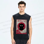 Unisex Vintage Kawaii Cat Printed Washed Tank Top