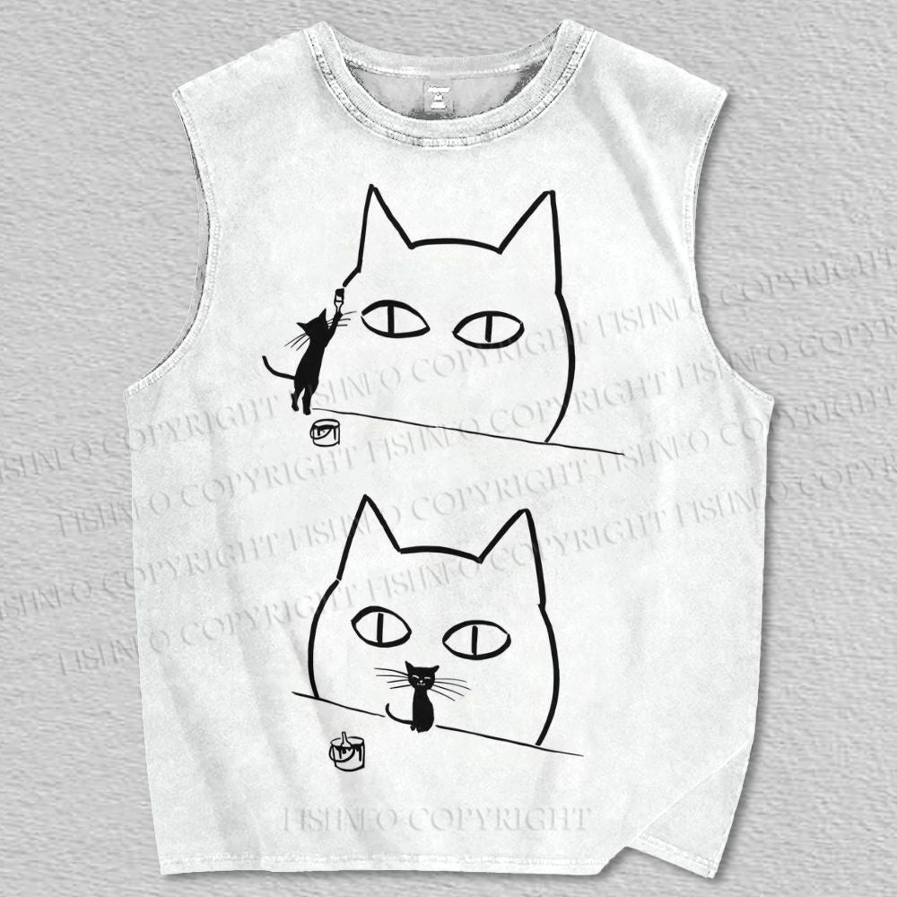 Unisex Art Cat Printed Tank Top