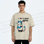 Unisex I Am A Good Kitty Opossum Printed Washed Tee