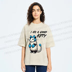 Unisex I Am A Good Kitty Opossum Printed Washed Tee