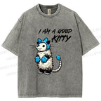Unisex I Am A Good Kitty Opossum Printed Washed Tee