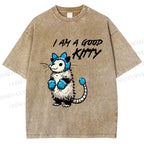 Unisex I Am A Good Kitty Opossum Printed Washed Tee