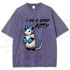 Unisex I Am A Good Kitty Opossum Printed Washed Tee