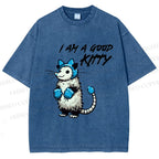 Unisex I Am A Good Kitty Opossum Printed Washed Tee