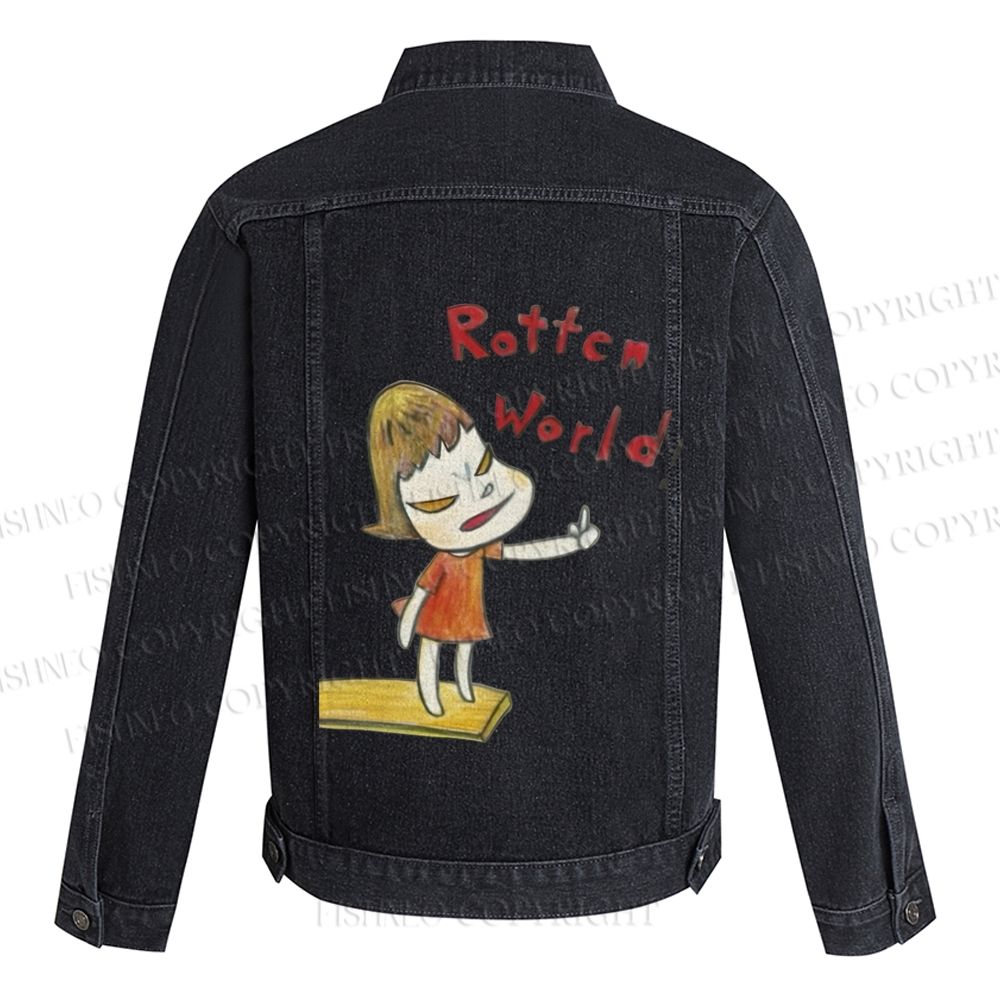 Japanese Art Yoshitomo Nara Rottcn World Printed Denim Jacket
