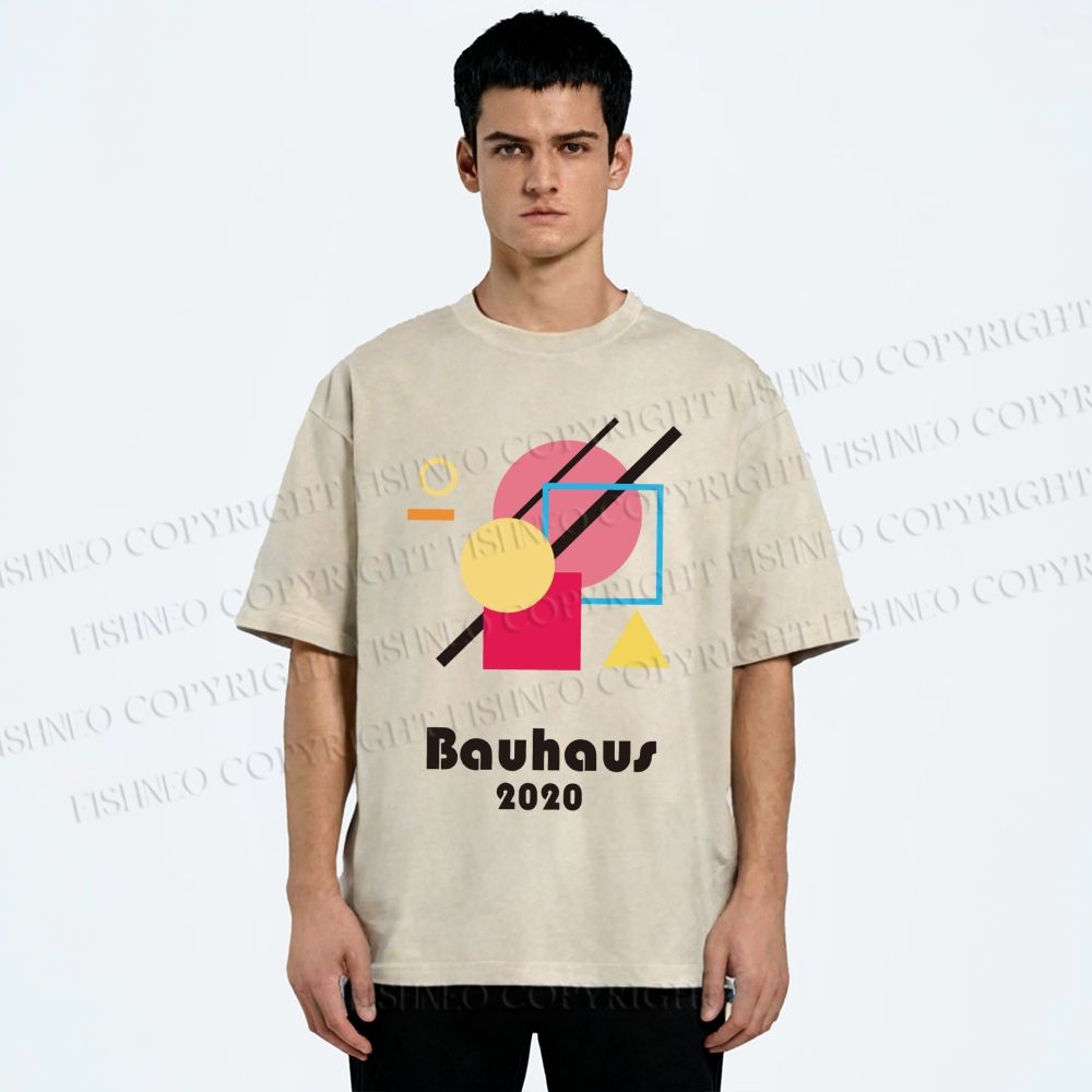 Unisex Bauhaus Geometry Printed Washed Tee