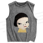 Unisex Yoshitomo Nara Smoking Printed Washed Tank Top